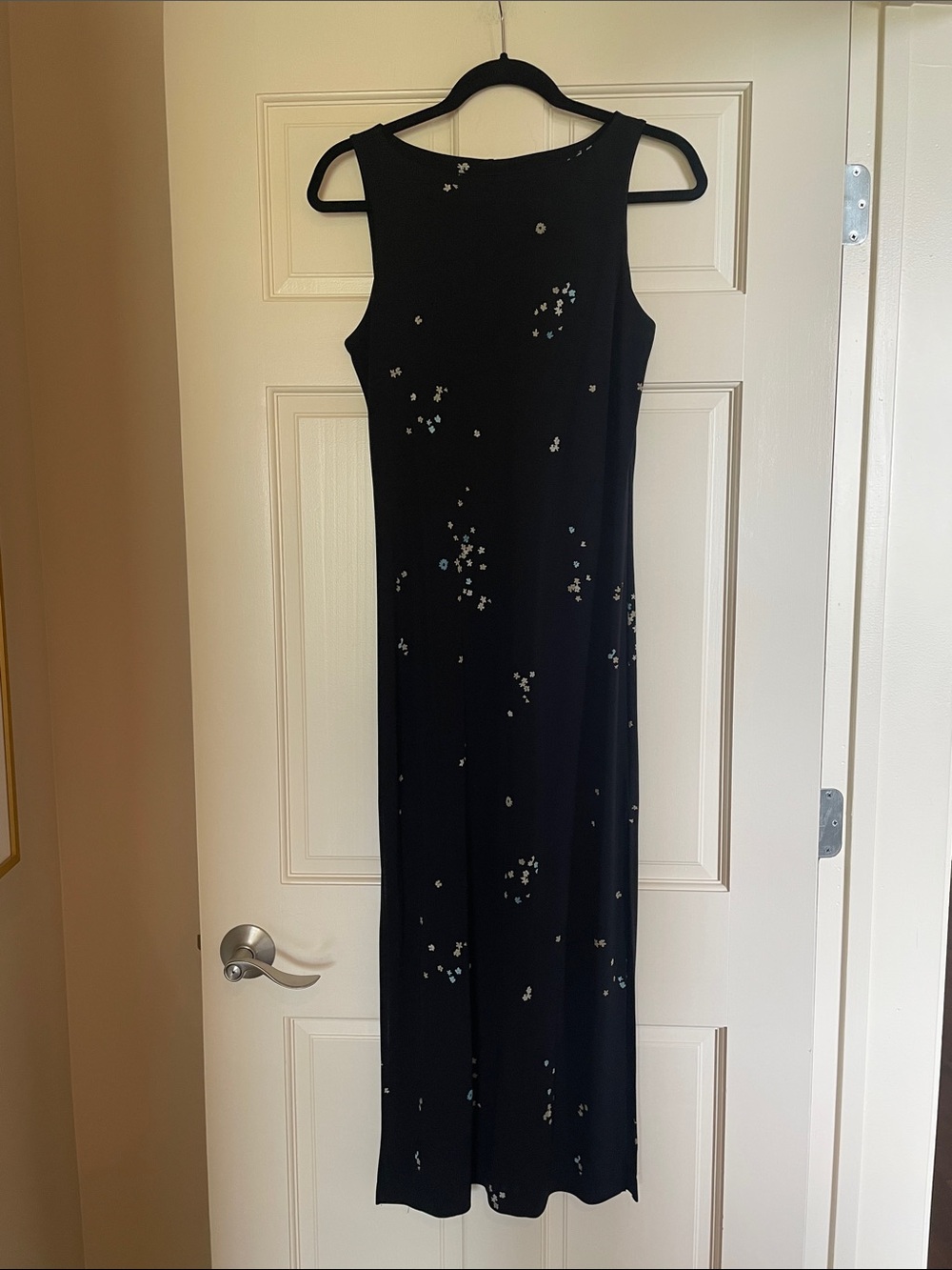 Sigrid Olsen Black Sleeveless Maxi Dress with Tiny Floral Accents